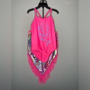 Girls Mermaid One-Piece Swimsuit and Mermaid Tail Cover-up Size M 7-8